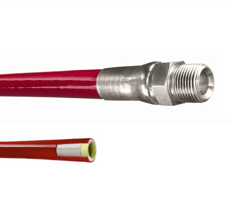 LLRD-MM04X200 by Kuriyama | Piranha® Jetting/Lateral Line Hose Assembly | Red | 1/4" Hose ID | 1/4-18 Male NPTF | 5000 PSI | 200ft Length