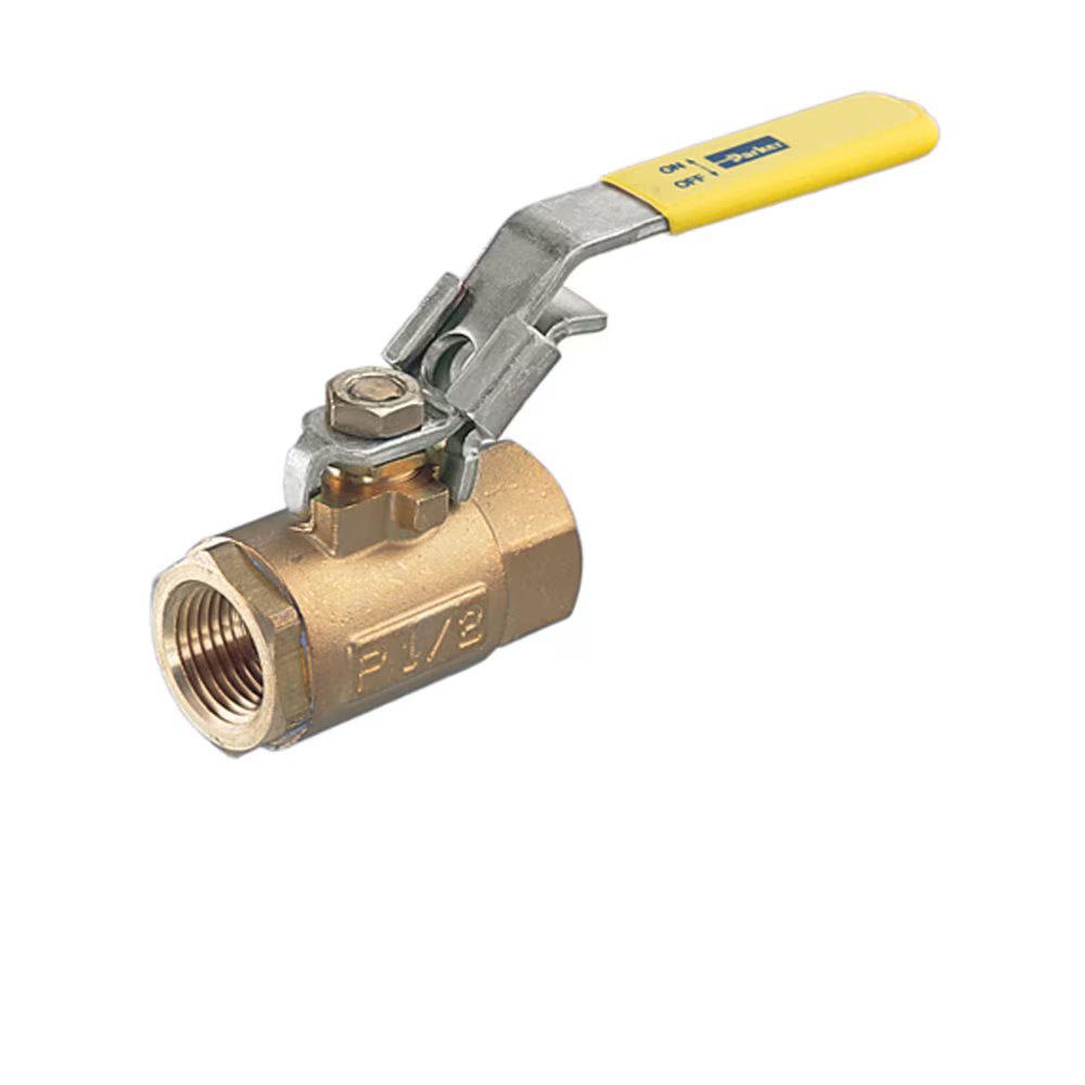 V500P-4 by Parker | Ball Valves | 1/4" Female Pipe Thread | 15/16" Hex (B) | 15/16" Hex (C) | 4.90" Length | Straight | Brass | Pack of 10