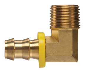 POFMPE-0404 by Kuriyama | Push-On Hose Fitting | 90° Elbow | 1/4" Hose Barb x 1/4" Male NPTF | Brass