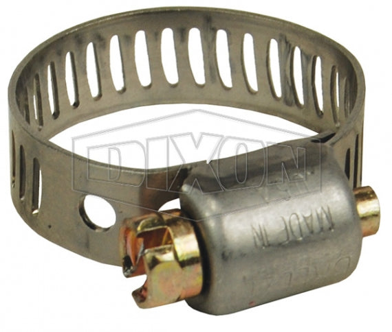 MH16 by Dixon Valve | Style MH | Miniature Worm Gear Clamp | 5/16" Band Width | Hose OD Range: from 15/16" to 1-1/2" | SAE 300 Stainless Steel Band | Zinc-Plated Steel Screw | Box of 10