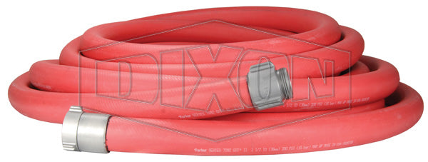 15B15-100RBF Dixon Non-Collapsible Fire & Utility Hose - Red - Coupled - Fem. x Male NST(NH) Expansion Ring Couplings (Brass) - 1-1/2" Hose Size - 1-1/2" Bowl Size - 100ft Length