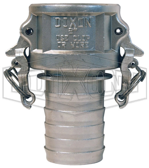RC150BLNO by Dixon Valve | Boss-Lock Cam & Groove Coupler | Type C | 1-1/2" Coupler x 1-1/2" Notched Hose Shank | 316 Stainless Steel