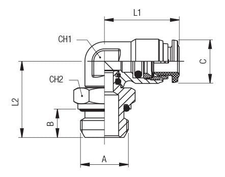 60115-4-1/8 by AIGNEP | 60/62 Series | Swivel | 4mm (5/32") Tube Push Connect x 1/8" Male BSPP | 90° Elbow | FKM Seal | Stainless Steel