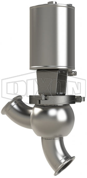 S03A30C3EE Dixon Valve 3" SSV Series Single Seat Valve, Shut-Off Y Body, Clamp, Double Acting Actuator (Air-To-Air) - Elastomer O-Ring Stem Seal - EPDM Wetted Elastomer