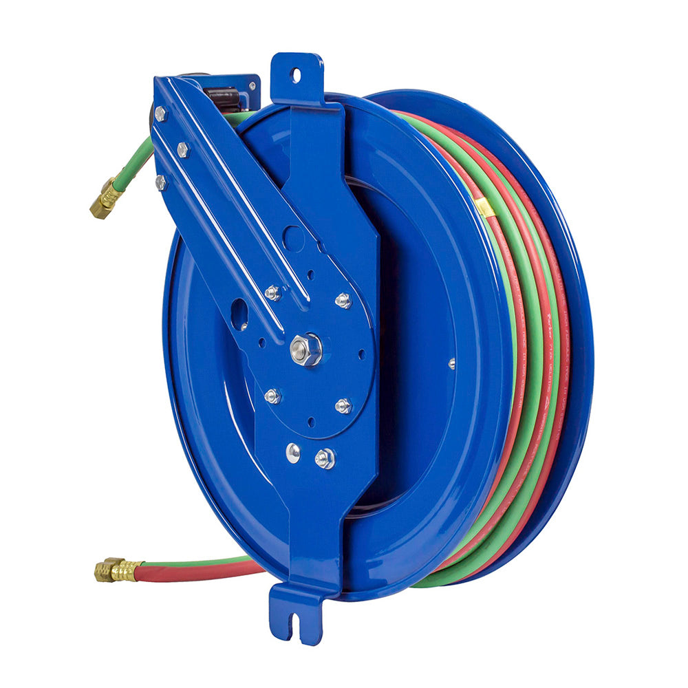 SG19WT-175 by Coxreels | SGW Series | 200 PSI Side Mount Spring Driven Hose Reel with Guide Arm for Oxy-Fuel Welding (T-Grade) | 1/4" Hose ID, 1/4" FNPT Inlet x 1/4" MNPT Hose End | Steel | 75ft Neoprene Hose Included