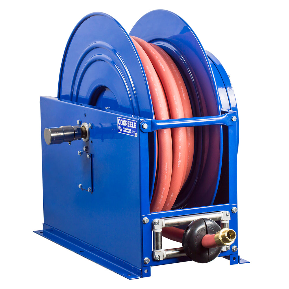 SMP-575 by Coxreels | SP Series | 1,500 PSI Spring Driven Hose Reel | 3/4" Hose ID, 3/4" FNPT Inlet x 3/4" MNPT Hose End | Steel | 75ft Rubber Hose Included