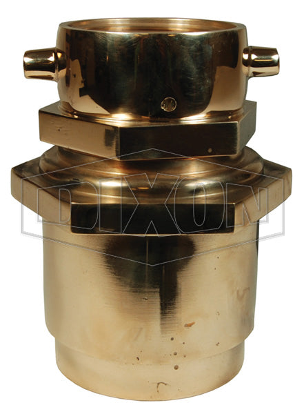 CSSTF30F30T-P Dixon Polished Cast Brass Spring Check Type Snoot - Pin Lug - Female Outlet - 3" Female NPT Outlet x 3" Female NST(NH) Inlet