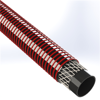 SPVC-TD150-2.0-100 by Texcel | SIGMA-TD150™ Series | Heavy-Duty Tank Drop Hose | 2" Hose ID | 150 PSI | 29 in/Hg Vacuum Rated | Black w/ Red Spiral Yarn