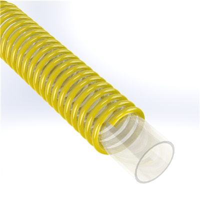 SPVC-VRM-4.0-100 by Texcel | SIGMA-VRM™ Series | Heavy-Duty Tank Drop Hose | 4" Hose ID | 9 PSI | 29 in/Hg Vacuum Rated | Clear w/ Yellow Spiral