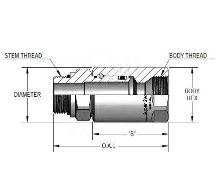 SS8MO10XFJ10-Ni-AL by Super Swivel | 2024-Ni-AL | 7/8-14 Male O-Ring ORB x 7/8-14 Female 37° JIC | 0.484" Through Hole | Straight | Electroless Nickel | AFLAS Seal
