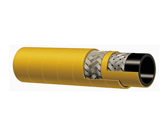T142AK200X100 Alfagomma by Kuriyama | High Temperature | Oil Resistant Braided Air Hose | Yellow | 2" ID | 2.52" OD | 600 PSI | Reinforced Steel | 100ft Length