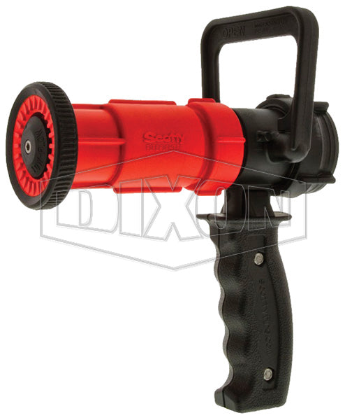 FNPSO150S-30 Dixon Polycarbonate Ball Shut-Off Nozzle with Detachable Nozzle Tip - 1-1/2" Female NPSH - 30 GPM - Red