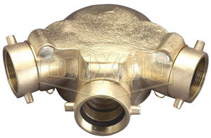 90TCS6025F Dixon AutoSprinkler Cast Brass Triple Clapper Siamese Connection - Bottom Outlet - 6" Female NPT Outlet x Three 2-1/2" Female NST(NH) Inlets