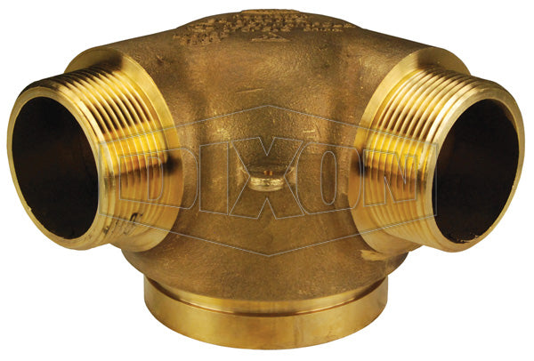90FRC6025 Dixon Cast Brass 90 deg. Two Way Male Outlet - Roof Connection - Bottom Outlet - 6" Pipe Inlet x Two 2-1/2" Male NPT Outlets