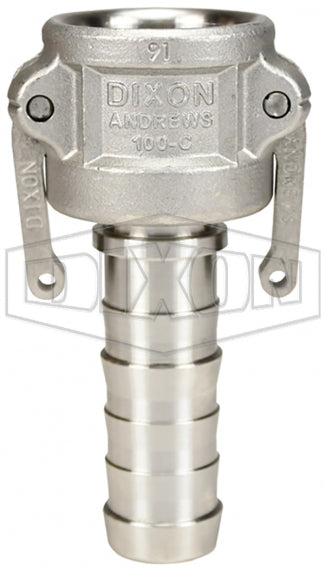 100-C-SS by Dixon Valve | Cam & Groove Coupler | Type C | 1" Coupler x 1" Hose Shank | 316 Stainless Steel