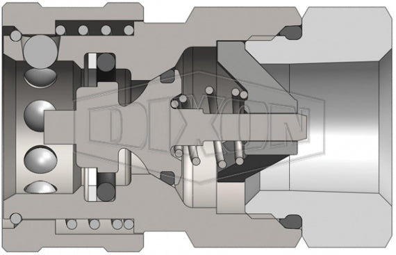 6VF6-SS by Dixon Valve | Hydraulic Quick Disconnect Coupling | V-Series | 3/4" Female NPTF x 3/4" MIL-C-51234 Valved | Socket | Nitrile Seal | 316 Stainless Steel