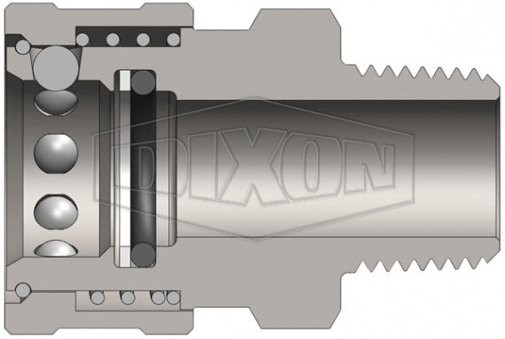 12VM12-E by Dixon Valve | Hydraulic Quick Disconnect Coupling | V-Series | 1-1/2" Male NPTF x 1-1/2" MIL-C-51234 Unvalved | Socket | Nitrile Seal | Steel