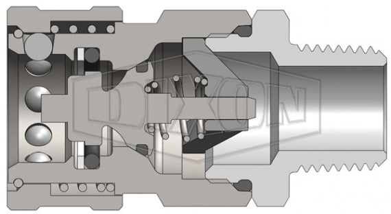 6VM6-B by Dixon Valve | Hydraulic Quick Disconnect Coupling | V-Series | 3/4" Male NPTF x 3/4" MIL-C-51234 Valved | Socket | Nitrile Seal | Brass