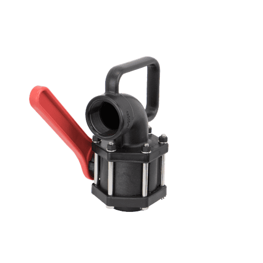 VA200FP by Banjo | Nozzle Valve | 2" Female NPT (Full Port) | 2" Male NPT x 8" Nozzle | 2" Opening Thru Ball | 90° Elbow | 225 PSI | Polypropylene | Pack of 6