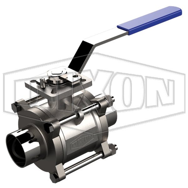 BV2CV-100BB-A Dixon Valve 1" Two-Way Encapsulated Sanitary 3 Piece Weld End Ball Valve - Stainless Steel - Standard Handle - Seat: Virgin PTFE