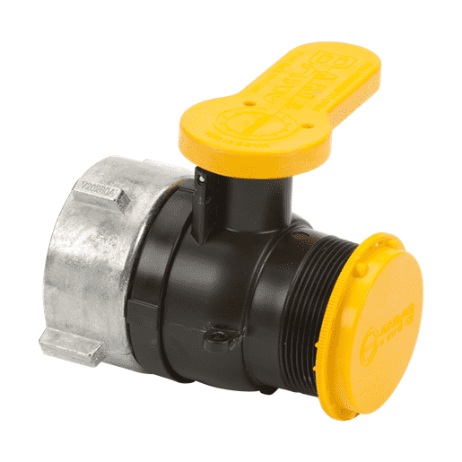 WSMT210FSAV by Banjo | IBC Tank Accessories | 2" Spinweld Valve with NPT Outlet, Foil Seal & Cap | Gasket: FKM (Viton) | Collar Fits: SCHUTZ® | Collar ID: 2-3/4" | 225 PSI | Polypropylene