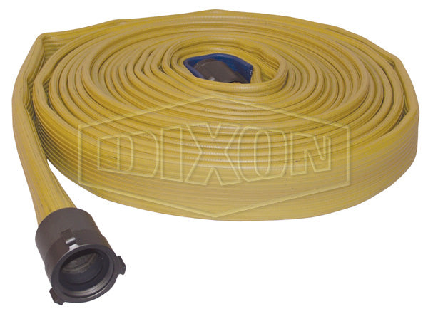 H615Y50RAF Dixon Nitrile Covered Fire Hose - Heavy Duty - Yellow - Coupled - Fem. x Male NST(NH) Expansion Ring Couplings (Aluminum) - 1-1/2" Hose Size - 1-13/16" Bowl Size - 50ft Length