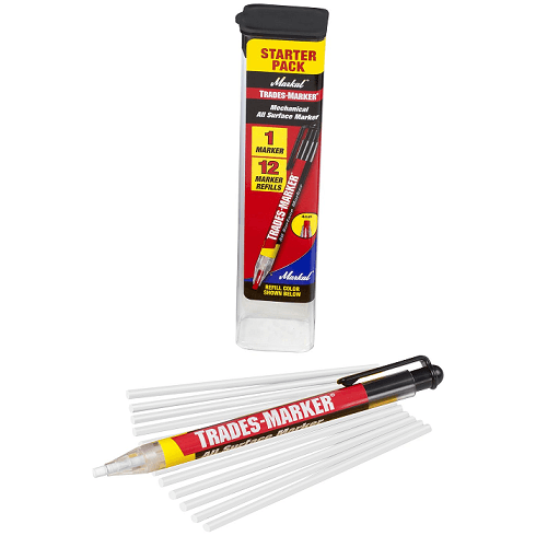 096130 Markal TRADES MARKER Starter Pack (1 Holder, 12 Refills) - White - (Case of 6) - Beltsmart