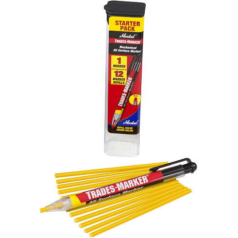 096131 Markal TRADES MARKER Starter Pack (1 Holder, 12 Refills) - Yellow - (Case of 6) - Beltsmart