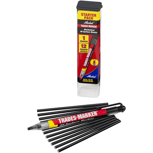 096133 Markal TRADES MARKER Starter Pack (1 Holder, 12 Refills) - Black - (Case of 6) - Beltsmart