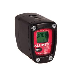 3530-A Alemite Electronic Grease Meter - Operating Pressure: 10,000 PSI/700 bar - Flow rate: 0.2 - 5.5 lb./minute - Thread sizes: 1/8" NPTF(f) in and out - Beltsmart