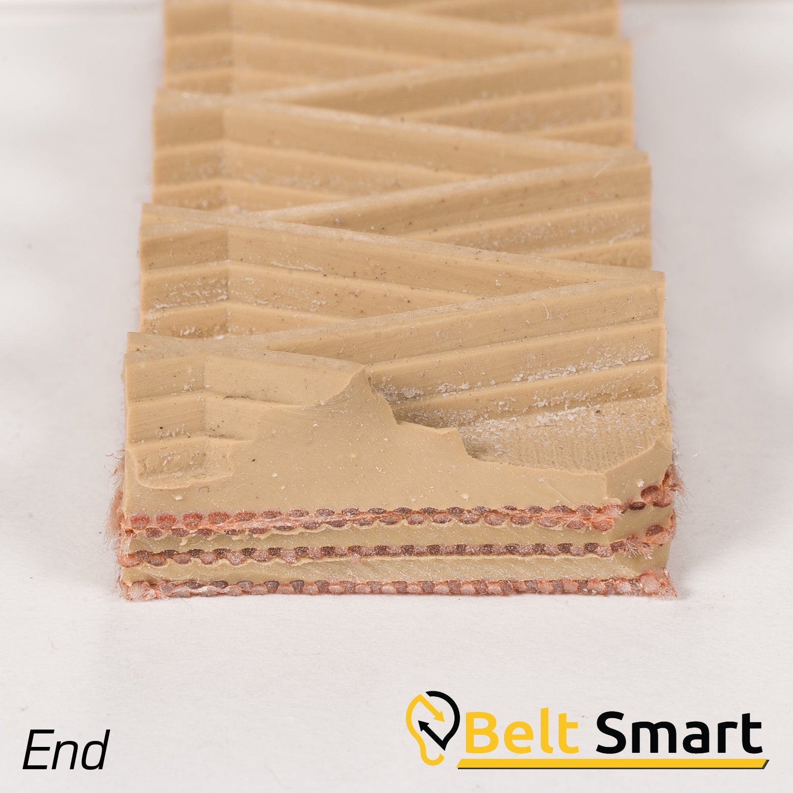 BS067B - #67b Beltservice 3 Ply 225 Tan Wedgegrip Diamond Top x Bare Conveyor Belt