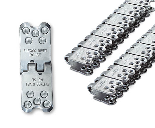 R6-SE-46/1150 Flexco SR Scalloped Edge R6 Rivet Hinged Fasteners - STEEL (2 Continuous Strips) - 40415 - 46" Belt Width