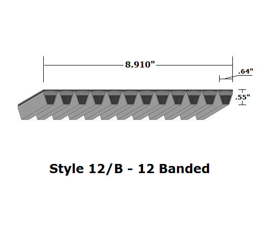 12/B53 Classical 12- Banded Wrapped V- Belt - 12/B - 56" O. C. - Beltsmart