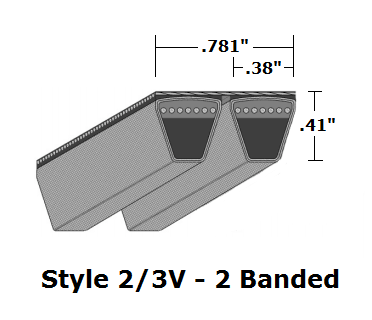 2/3V670 Wedge 2- Banded Wrapped V- Belt - 2/3V - 67" O. C. - Beltsmart