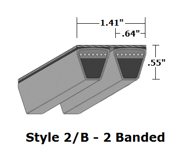 2/B60 Classical 2- Banded Wrapped V- Belt - 2/B - 63" O. C. - Beltsmart