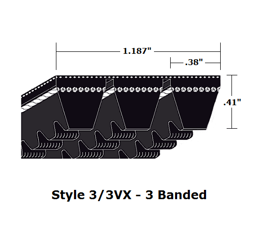 3/3VX1060 Wedge 3- Banded Cogged Cut Edge V- Belt - 3/3VX - 106" O. C. - Beltsmart