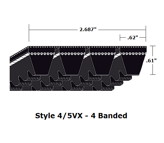 4/5VX500 Wedge 4- Banded Cogged Cut Edge V- Belt - 4/5VX - 50" O. C. - Beltsmart
