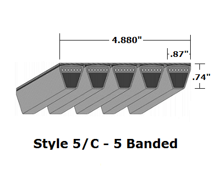 5/C128 by Bestorq | Classical 5- Banded Wrapped V-Belt | 5/C Section | 132" O.C.