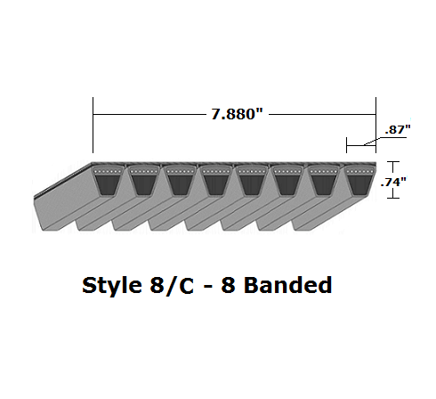 8/C120 by Bestorq | Classical 8- Banded Wrapped V-Belt | 8/C Section | 124" O.C.