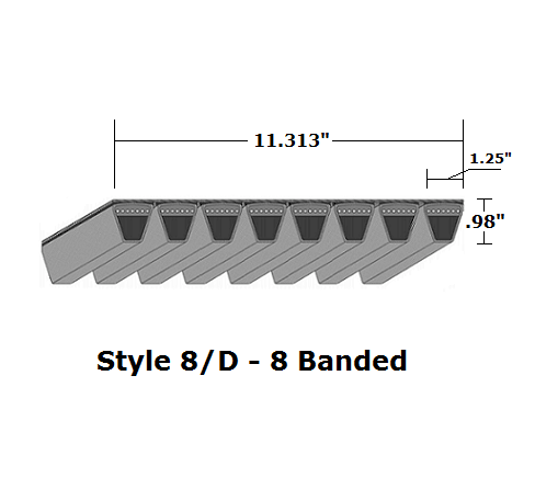 8/D180 by Bestorq | Classical 8- Banded Wrapped V-Belt | 8/D Section | 185" O.C.