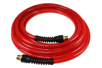 PFE40254TR by Coilhose | Flexeel® Reinforced Hose | 1/4" Hose ID | 3/8" Hose OD | 1/4" Male NPT Reusable Strain Relief Fittings | 25ft | Transparent Red | Straight | Polyurethane