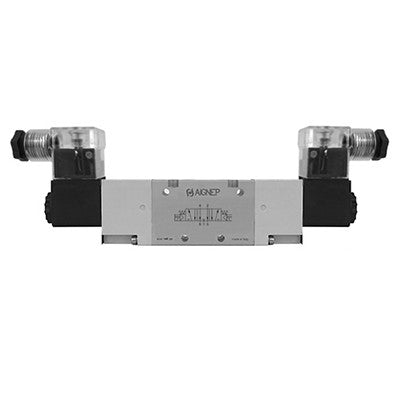 01VA07CC030402 by AIGNEP | 01V Control Valves Series | 5/3 Double Solenoid Ext Pilot | Closed Center | Spring Centered | G-Thread 1/4" | 24V AC/5VA coil | LED Con
