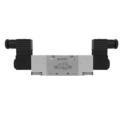 01VA150002N0101 by AIGNEP | 01V Control Valves Series | 5/2 Double Solenoid Ext Pilot 1/8" NPTF | 12V DC/3 W coil | Black Con