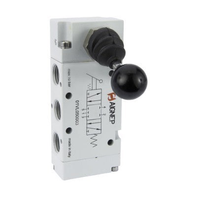 01VL07CC03N by AIGNEP | 01V Series | Pneumatic Valve | 5/3 Lever/Spring Centered Closed Center | 1/4" NPTF Ports