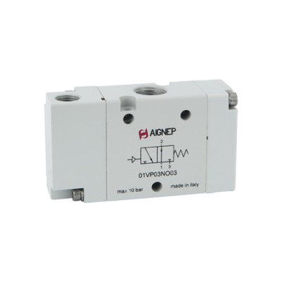 01VP03NO02 by AIGNEP | 01V Control Valves Series | Pneumatic Valve | 3/2 Normally Open Single Air Pilot/Spring Return 1/8" G-Thread Ports