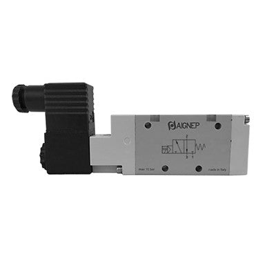 01VS03020201 by AIGNEP | 01V Control Valves Series | 3/2 Normally Closed Single Solenoid Pilot/Spring Return G-Thread 1/8" | 24V DC/3W coil | Black Con