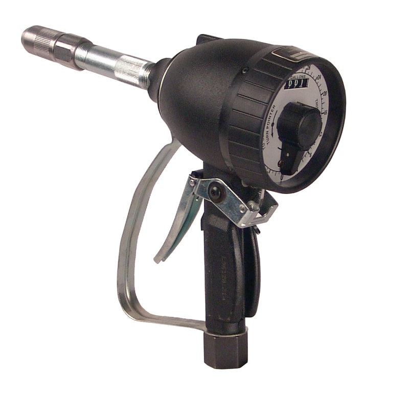 3696-C by Alemite | Mechanical Preset Meter | Valve inlet: 1/2" Female NPTF with swivel | Max Operating PSI: 1000 PSI | Dial Registers: Quart | Fluids: Gear Oil, Motor Oil, ATF | Odometer Registers: Gallon | Dial range: Quart (0- 60) | Extension: Rigid