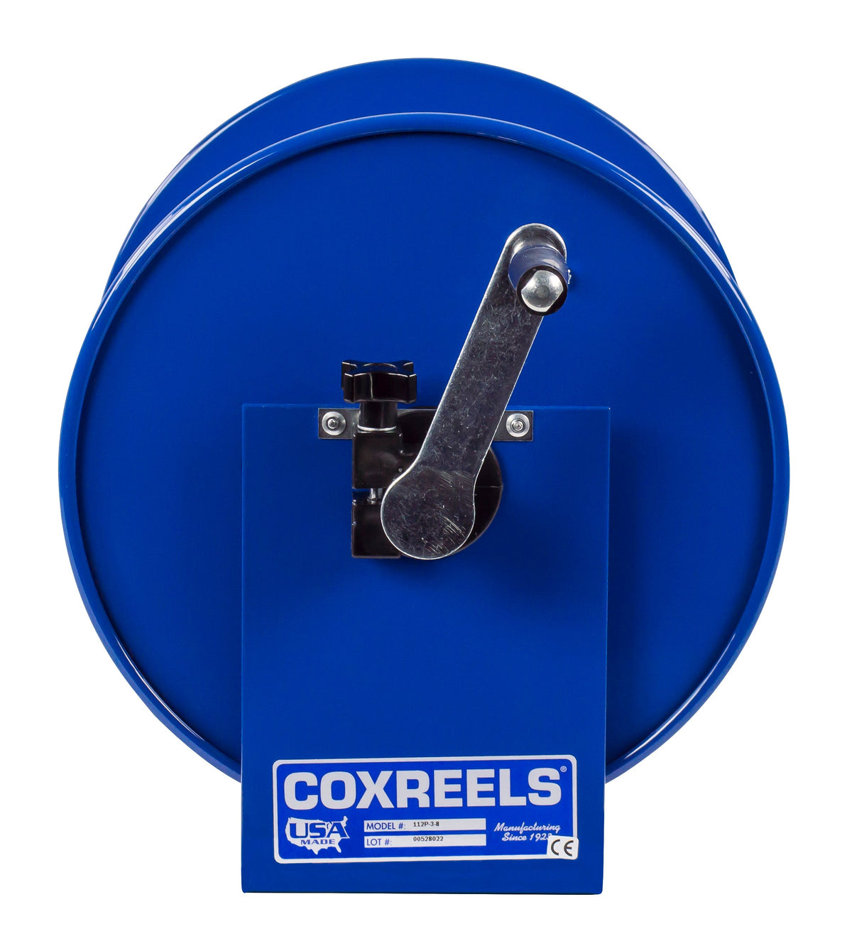112P-3-8 by Coxreels | 100 Pure Flow Series | 4,000 PSI Hand Crank Hose Reel for Breathing Air & Clean Fluids | 3/8" Hose ID, 3/8" FNPT Inlet | Steel | 100ft Capacity, Hose Not Included