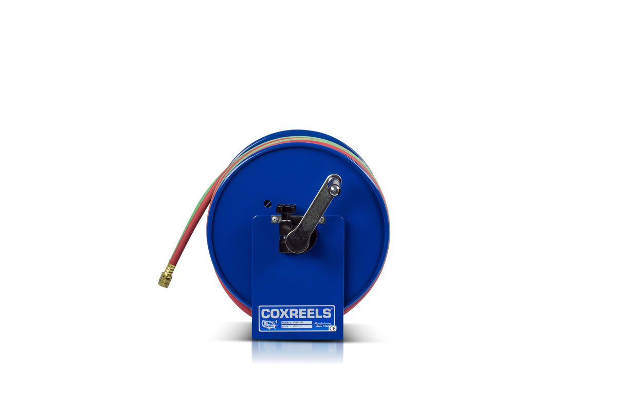 112W-1-50 by Coxreels | 100W Series | 200 PSI Hand Crank Hose Reel for Oxy-Acetylene Welding | 1/4" Hose ID, 1/4" FNPT Inlet x 1/4" MNPT Hose End | Steel | 50ft Twin EPDM Hose Included