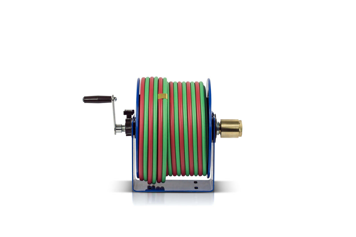 112W-1-50 by Coxreels | 100W Series | 200 PSI Hand Crank Hose Reel for Oxy-Acetylene Welding | 1/4" Hose ID, 1/4" FNPT Inlet x 1/4" MNPT Hose End | Steel | 50ft Twin EPDM Hose Included